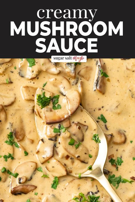 This creamy mushroom sauce is rich, luxurious and incredibly quick and easy to make. Perfect for smothering grilled and roast meats or stirred through pasta, it’s also versatile. Why you'll love it: So quick and easy to make. Flavoured with mushrooms, garlic and shallot. Rich, luxurious and mouth-watering. Can be made ahead and reheated when needed. So versatile. Homemade Dips, Steamed Green Beans, Creamy Recipes, Creamy Mushroom Sauce, Pasta Carbonara, Dinner Party Recipes, Creamy Mushrooms, Steak Sauce, Mushroom Sauce