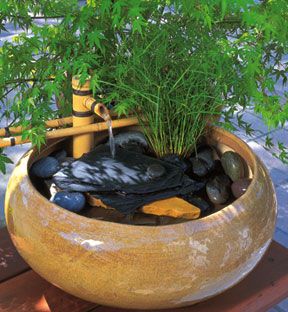 Bamboo Water Fountain, Diy Solar Fountain, Bamboo Fountain, Container Water Gardens, Indoor Water Features, Diy Water Fountain, Outdoor Water Feature, Outdoor Ponds, Tabletop Water Fountain