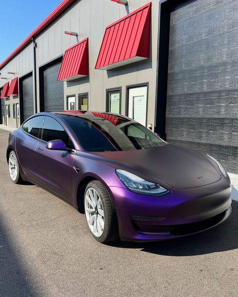 Tesla Wrapped, Purple Tesla, Lux Lifestyle, Matte Purple, Iridescent Black, Vinyl Wrap Car, Car Wrapping, Black Iridescent, Tesla Car