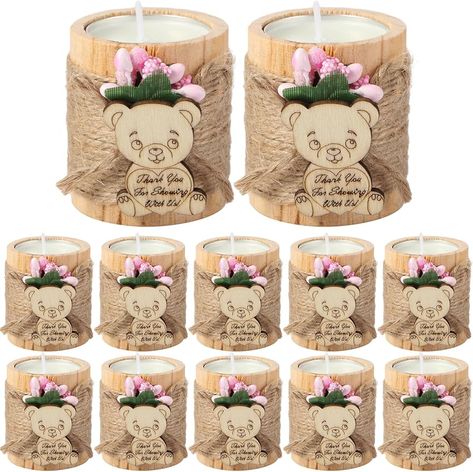 Amazon.com: Treela 12 Pcs Wood Tealight Candle Holder with Tealight Candles Baby Shower Candle Tealight Holder Wooden Cylinder Bridal Wedding Favors for Party Centerpieces Decorations Guests Gifts(Light Pink) : Home & Kitchen Baby Girl Shower Centerpieces, Bear Decorations, Sweet Baby Shower Ideas, Rustic Wood Candle Holders, Girl Baby Shower Centerpieces, Baby Shower Candle Favors, Unique Baby Shower Favors, Baby Shower Candles, Tealight Candles