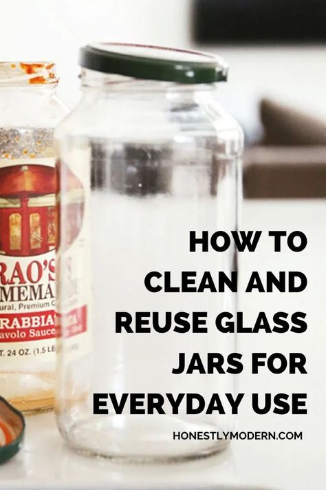 Forget mason jars. Save money and reduce waste by cleaning and reusing all the glass jars and bottles you already buy. Check out this guide with lots of tips to upcycle all your great glass containers. | #HonestlyModern #zerowaste #upcycleglassjars #FamiliesDoZeroWaste Reuse Glass Jars, Upcycle Glass Jars, Reuse Jars, Waste Free Living, Large Mason Jars, Small Mason Jars, Zero Waste Living, Zero Waste Lifestyle, Honey Jar