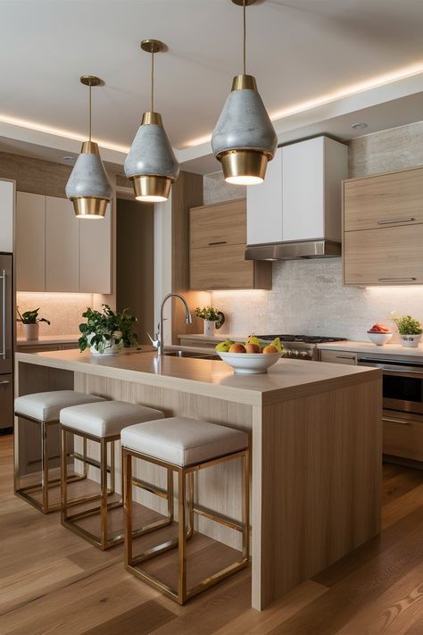 Warm Toned Kitchen, Modern Kitchen Apartment, Trendy Kitchen Design, Warm Wood Tones, Beautiful Kitchen Cabinets, Sweet Home Design, Classic Kitchen Design, Kitchen Shelf Decor, Kitchen Ideas Modern Luxury