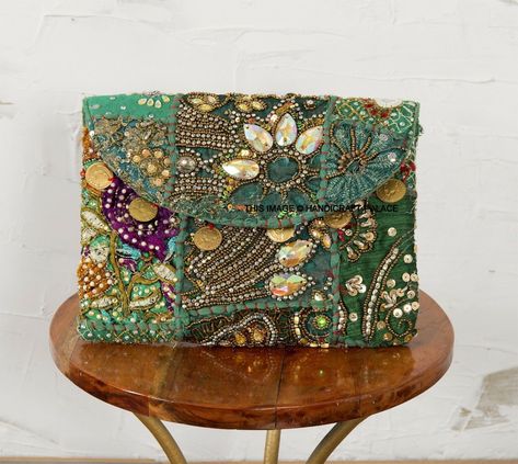 Mandala Tote Bag, Embroidered Clutch Bag, Party Wear For Women, Sequin Purse, Handmade Fabric Bags, Vintage Evening Bags, Zari Embroidery, Cotton Handbag, Embroidered Clutch