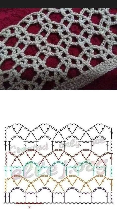 Pola Jaring, Crochet Stitches Chart, شال كروشيه, Crochet Stitches Diagram, Crochet Lace Edging, Crochet Braid, Crochet Lace Pattern, Sweater Crochet, Pola Sulam