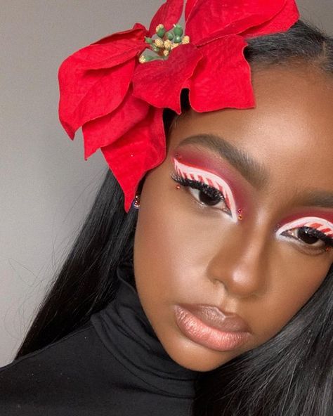 Candy Cane Makeup, Reindeer Makeup, Xmas Makeup, Themed Makeup, Christmas Eye Makeup, Pretty Eye Makeup, Christmas Makeup Look, Justine Skye, Subtle Makeup