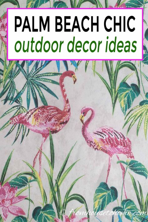 This deck and patio makeover for the One Room Challenge looks like its going to be awesome! I LOVE the Palm Beach chic outdoor decor ideas and the flamingo fabric is gorgeous! #fromhousetohome #decks #patios #outdoorlivingspace #patiosanddecks #gardening Palm Springs Porch, Palm Beach Outdoor Decor, Tropical Deck Decor, Pink Patio Decorating Ideas, Flamingo Patio Decor, Pink Outdoor Decor, Tropical Patio Decorating Ideas, Flamingo Outdoor Decor, Flamingo Room Decor