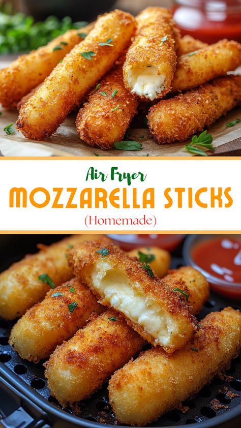 Appetizers, Sauces And Dips: Air Fryer Mozzarella Sticks (Homemade) Hot Honey Mozzarella Sticks, Wonton Mozzarella Sticks Air Fryer, Homemade Mozzarella Cheese Sticks, Air Fryer Mozzarella Sticks Homemade, How To Make Mozzarella Sticks, Diy Mozzarella Sticks, Easy Air Fryer Appetizers, Mozarella Sticks Recipes, Movie Snacks At Home