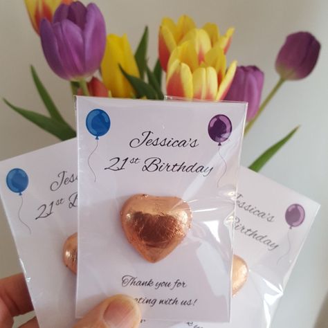 21st Birthday party chocolate favours Thank You Gifts For 21st Birthday Party, Personalized Birthday Favors, Birthday Favours, Birthday Camping, Personalised Chocolate, Milestone Birthday Party, 18th Bday, 21st Birthday Party, Party Favors For Adults