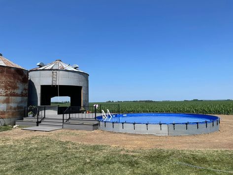 Grain Bin Garage, Grain Bin Pool, Silo Pool, Silo Bar, Bin Gazebo, Grain Bin House, Silo House, Ranch House Decor, Grain Silo