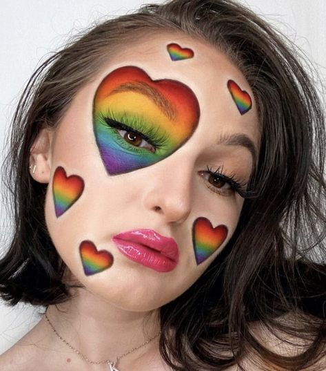 Pride Makeup Looks, Festival Makeup Glitter, Pride Makeup, Face Paint Makeup, Face Art Makeup, Rainbow Makeup, Colorful Eye Makeup, Cute Makeup Looks, Crazy Makeup