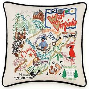 West Virginia State Pillow Harley Davidson Museum, Wood Lake, South Dakota State, Hand Embroidered Pillows, Stoney Creek, Embroidered Throw Pillows, Velvet Accents, Pillow Collection, Vintage Embroidery