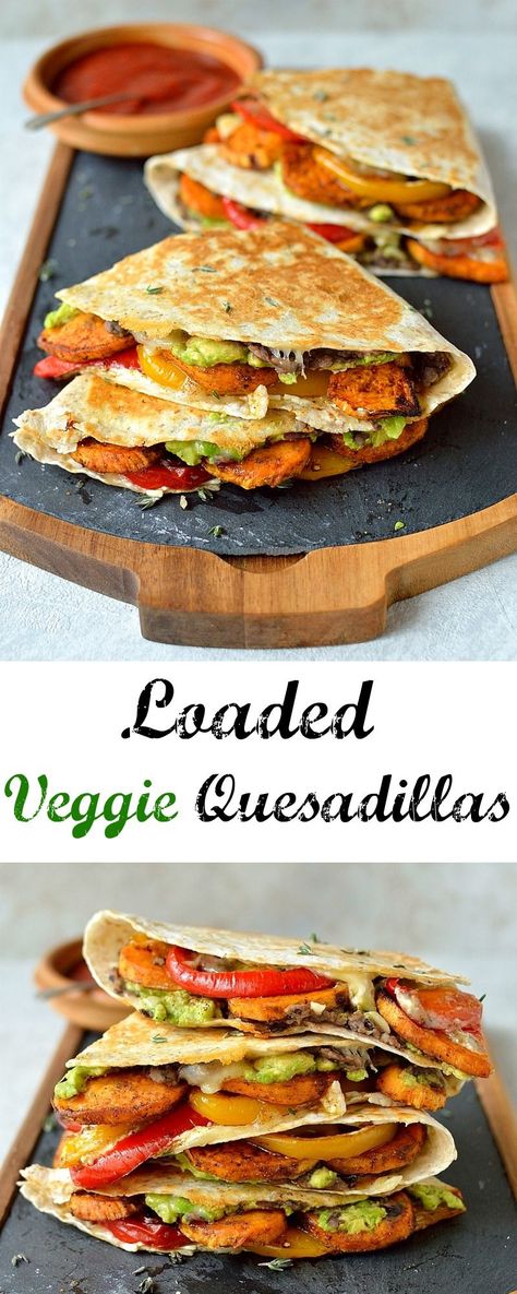 them Healthy Quesadillas, Avocado Cream Cheese, Veggie Quesadillas, Roasted Sweet Potato, Avocado Cream, Think Food, Veggie Dishes, Healthy Vegetarian, Roasted Sweet Potatoes