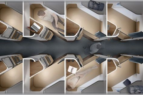 Diagonal sleeper car design is an innovative solution to increase comfort and space on an overnight train - Yanko Design Tour Bus Interior, Sleeper Cars, Train Concept, Train Interior, Overnight Train, Mood Board Interior, Bus Interior, Interior Layout, Aircraft Interiors