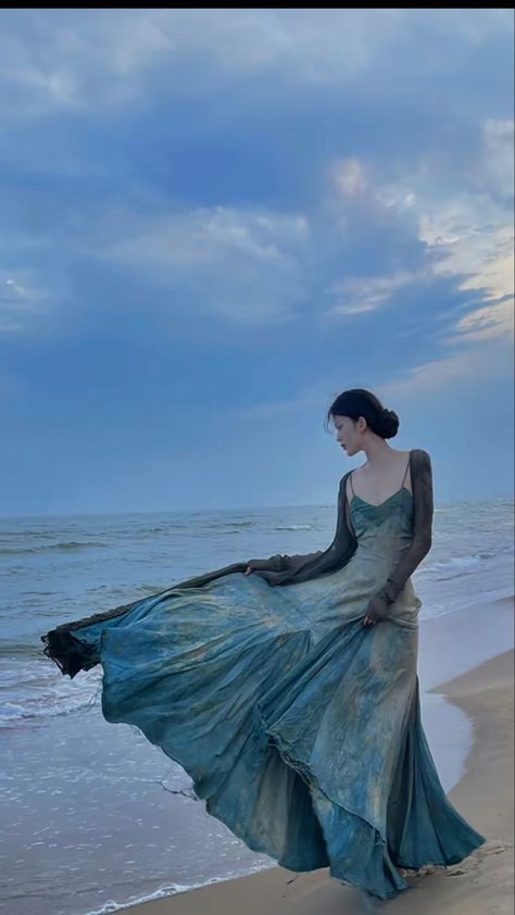 Water Witch Aesthetic Outfit, Dress In Wind, Dress In The Wind, Ocean Dress, Money Dress, Gowns Dresses Elegant, Concept Clothing, Fantasy Dresses, Pretty Prom Dresses