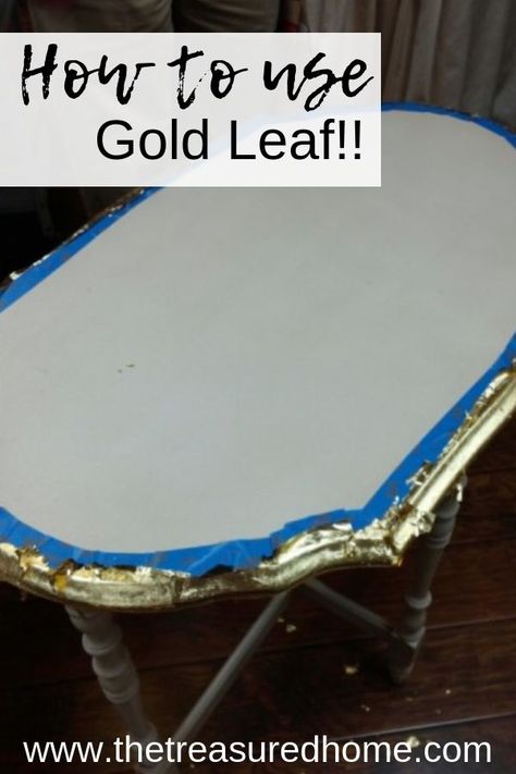 Learn how to use gold leaf on your DIY home decor projects! #thetreasuredhome #goldleaf #howtogoldleaf #homedecordiy #diyhomedecor Leaf Video, Rust Color Paint, Furniture Painting Tutorial, Distressed Decor, Painted Dining Table, Furniture Painting Tips, Orchid Design, Paint Tutorial, Custom Painted Furniture