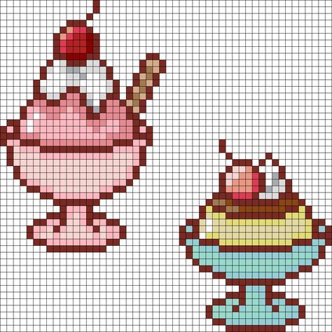 Helados Ice Cream Pixel Art, Kawaii Perler Bead Patterns, Kawaii Kandi, Pixel Art Food, Kandi Cuffs, Fuse Bead Patterns, Art Perle, Hama Beads Design, Motifs Perler