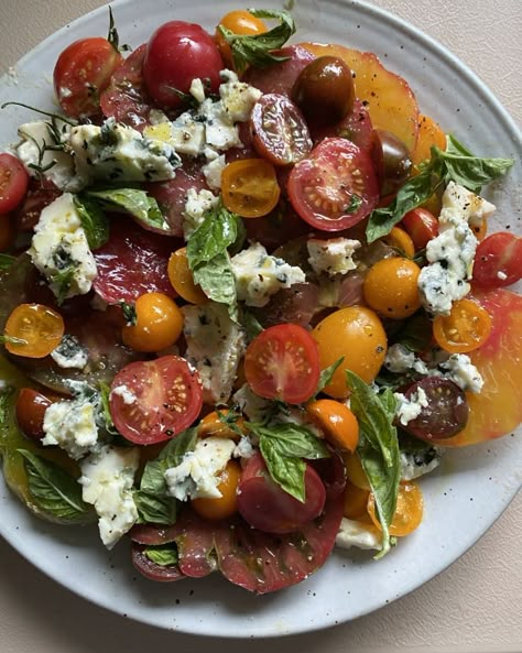 Stacked Eggplant, Cauliflower Toast, Heirloom Tomato Salad Recipes, Fennel Gratin, Peach Burrata, Garden Pasta, Tomato Salad Recipe, Heirloom Tomato Salad, Blue Cheese Salad