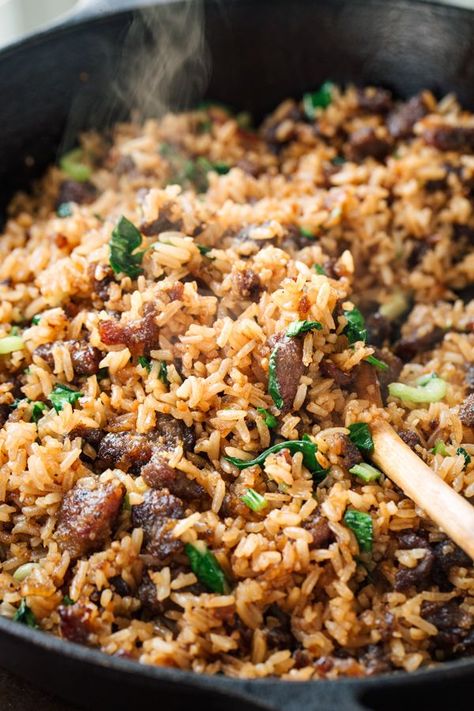 Spicy Garlic Beef Bibimbap with Spinach and Bok Choy Spinach Fried Rice, Beef Fried Rice Recipe, Beef Bibimbap, Beef Fried Rice, Garlic Beef, Beef Rice, Arroz Frito, Rice And Beans, Fried Rice Recipe