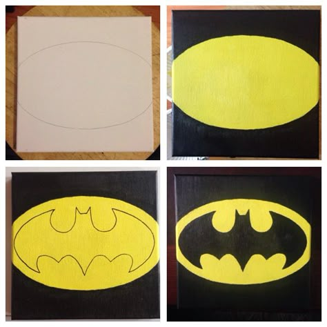 Batman Batman Painting Ideas, Batman Painting Easy, Batman Art Painting, Batman Canvas Painting, Batman Crafts, Spiderman Painting, Batman Painting, Marvel Paintings, Diy Canvas Art Easy