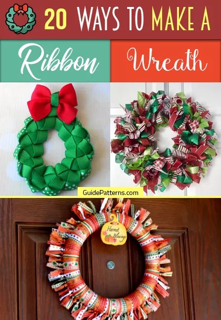 20 Ways to Make a Ribbon Wreath - Guide Patterns Scrap Ribbon Wreath, How To Use Mesh Ribbon, Small Ribbon Wreath Diy, Ribbon And Yarn Wreath Diy, Wired Ribbon Wreath Diy, Rag Ribbon Wreath, Ribbon Door Hanger, Wire Ribbon Wreath Diy How To Make, Wreaths Made With Ribbon