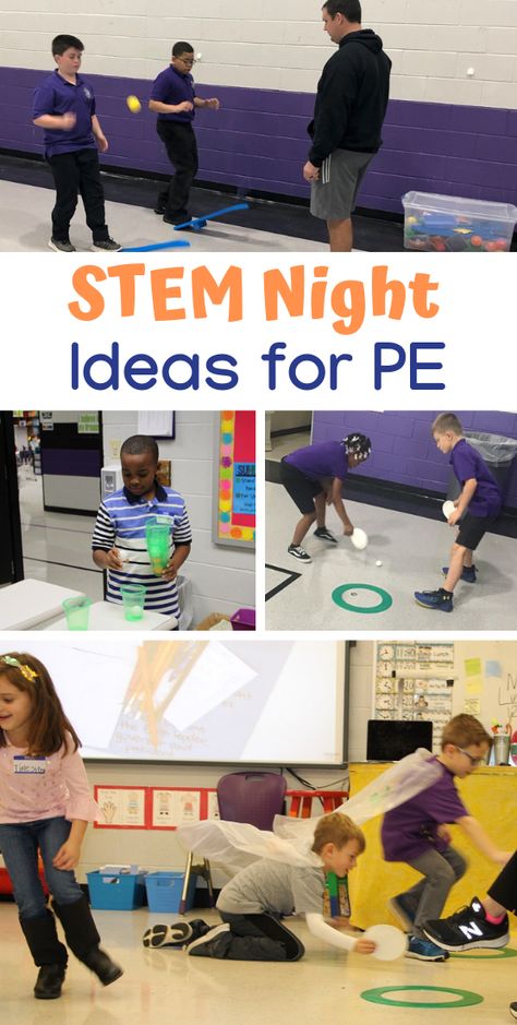 If you are looking for activities to include in your school’s STEM Night, or if you are just looking to add some STEM activities into your PE program, view the ideas below from PE teacher Jennie Graves. There are 4 activities she used for Family STEM Night at MSA West this year. The students loved the Rocket Launchers the best. The parents’ favorite was Air Flow! #physed #STEMnight Stem Night Ideas, Stem Night Activities, Stem Family Night, Stem Night, Elementary Stem Activities, Elementary Physical Education, Elementary Pe, Physical Education Lessons, Pe Activities