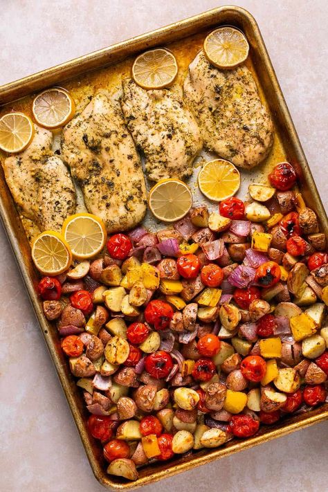 Sheet Pan Greek Chicken Greek Sheet Pan, Paleo Baked Chicken, Sheet Pan Greek Chicken, Greek Chicken Recipe, Greek Chicken And Potatoes, Greek Spices, Chicken Sheet Pan, Sheet Pan Meals Chicken, Pan Chicken Recipes