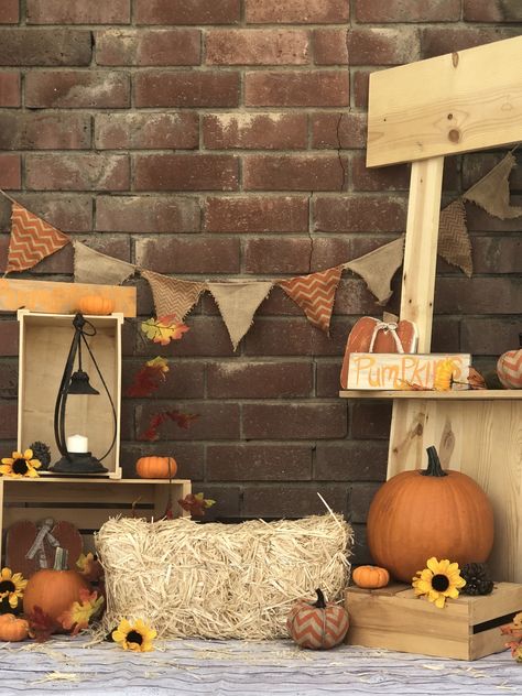 Fall Photography Set Up, Simple Fall Photography Set Up, Set Halloween Fotografia, Autumn Backdrop Photobooth, Fall Harvest Photo Backdrop, Pumpkin Stand, Pumpkin Stands, Fall Backdrops, Baby Photo Editing