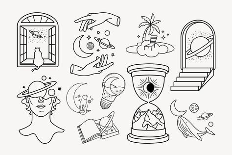 Celestial doodle clipart set, magical illustration vector | premium image by rawpixel.com / pangrum Moon Drawing Tattoo, Drawing Light Bulb, Doodle Collage, Magical Illustration, Magic Doodle, Tattoo Png, Doodle Clipart, Drawing Light, Doodle Png