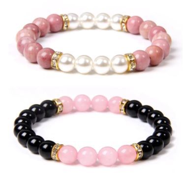 Rose Quartz Bracelet Beads, Pink Pearl Bracelet, Purple Beaded Bracelets, Valentines Bracelets, Crystal Bead Jewelry, Black Beaded Bracelets, Pearl Bangle, Diy Bracelet Designs, Beads Bracelet Design