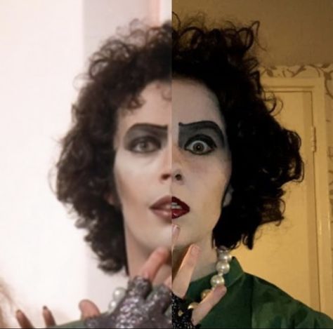 (HE/HIM) #rhps #rockyhorror #cosplay #franknfurter #drfranknfurter #rockyhorrorpictureshow #timcurry Frankenfurter Costume, Dr Frankenfurter, Frank N Furter, Tim Curry, Rocky Horror Picture Show, Half And Half, Rocky Horror, Halloween Face, Face Makeup