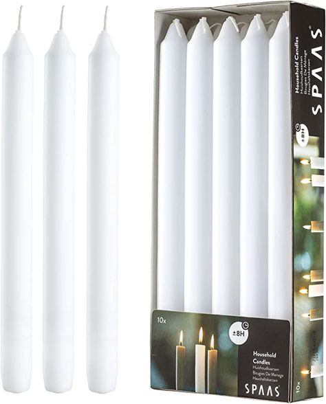 White Taper Candles, Dripless Candles, White Candle Sticks, Long Candles, Burning Candles, Elegant Candles, Tall Candle, Outdoor Candles, Garden Candles