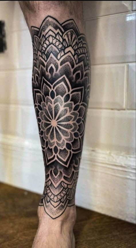 Mandela Leg Sleeve, Brenda Tattoo, 108 Tattoo, Calf Sleeve Tattoo, Calf Tattoo Ideas, Geometric Tattoo Leg, Mandala Tattoo Men, Tortoise Tattoo, Candy Skull Tattoo