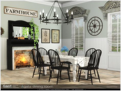 Sims Cc Furniture, Decoration Dining Room, Dining Corner, Furniture Dining Room, Country Dining, Long Dining Table, Black Dining Room, Hall Interior, Sims 4 Downloads