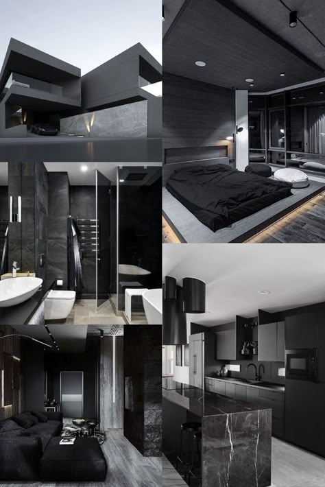 Black Luxury House, Dark Modern House, Cool Room Designs, House Interior Design Styles, Dark Modern, Dark House, Dream Life House, Dark Home, Home Building Design