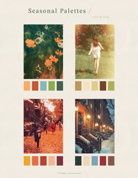 Four seasons captured through nostalgic photography. Color Season Palette, Season Palette, Nostalgic Photography, Color Journal, Seasonal Palette, Coloring Journal, Color Season, Season Colors, Four Seasons