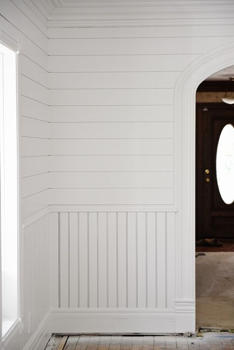 beadboard, shiplap, archway Shiplap Archway, Shiplap With Beadboard, Beadboard And Shiplap Together, Shiplap And Beadboard Bathroom, Shiplap Beadboard Walls, Shiplap With Wainscoting, Bead Board And Shiplap Together, Shiplap Interior Walls, Wainscoting And Shiplap Together