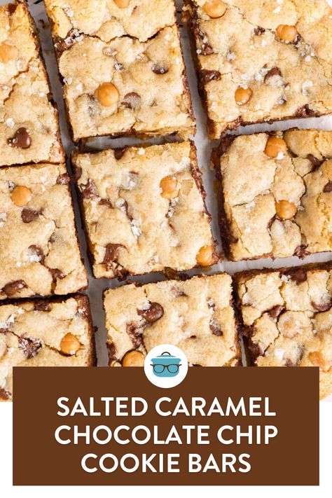 Caramel Chip Bars, Sea Salt Caramel Baking Chips Recipes, Bars With Caramel Bits, Recipes With Salted Caramel Chips, Caramel Chip Cookies Recipes, Carmel Bits Cookie Recipes, Trader Joe’s Salted Caramel Chips, Carmel Chocolate Chip Cookie Bars, Recipes With Caramel Chips