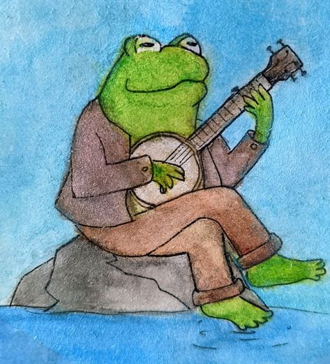 Playing Guitar Drawing, Frog Banjo, Banjo Frog, Forest Concept, Playing A Guitar, Guitar Drawing, Fairy Forest, Drawing Inspo, Frog And Toad