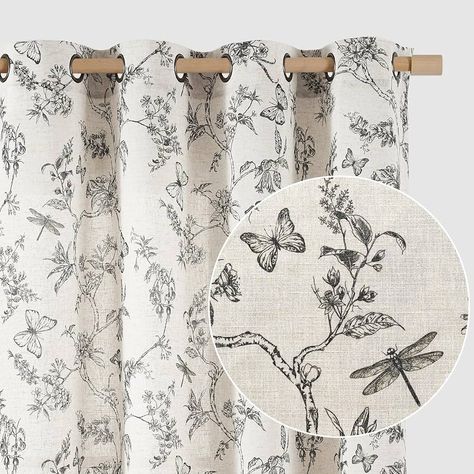 Amazon.com: Lazzzy Linen Farmhouse Curtains Blue Floral Curtains 63 Inch Length Drapes for Living Room Bedroom Pattern Light Filtering Country Vintage Curtain Grommet Top, 2 Panels, Blue on Beige : Home & Kitchen Blue Floral Curtains, Kitchen Curtains And Valances, Curtains Blue, Sheer Linen Curtains, Drapes For Living Room, Decorative Curtain Rods, Long Drapes, Farmhouse Curtains, Country Vintage