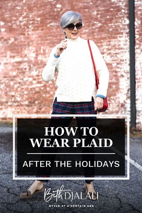 If you love plaid, whether it’s a plaid blazer, plaid pants, or plaid napkins, you might be wondering how to make it work after the holidays. Plaid fashion can be worn all through those dreary months of winter. Visit Style At A Certain Age to find out how I wear plaid after the holidays and what to pair with it for winter! Tartan Plaid Pants Outfit, Affordable Plaid Casual Sweater, Winter Plaid Cardigan For Work, Classic Winter Plaid Top, Plaid Holiday Pants Women, Plaid Cardigan Outfit, Oversized Plaid Cardigan For Winter, Christmas Plaid Outfit, Plaid Pants Outfit