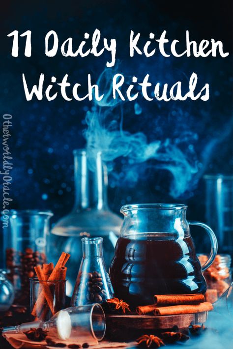 10 EASY Daily Rituals for the Kitchen Witch - Otherworldly Oracle Group Rituals Witchcraft, What Is A Kitchen Witch, How To Be A Kitchen Witch, Monthly Witch Rituals, Daily Pagan Practice, Witchy Kitchen Aesthetic Cottage, Kitchen Witch Aesthetic, Daily Witchcraft, Witchy Rituals