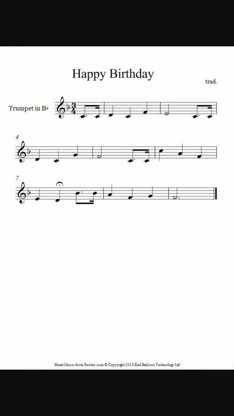 Happy birthday music sheet - Trumpet Happy Birthday Flute Notes, Happy Birthday Violin Sheet Music, Happy Birthday On Piano Easy, Happy Birthday Xylophone Notes, Happy Birthday Notes Piano, Happy Birthday Sheet Music, Happy Birthday Music Notes, Music Happy Birthday, Happy Birthday Music