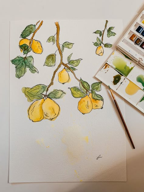 Painting Tiktok, Lemon Diy, Tiktok Aesthetic, Art Watercolour, 수채화 그림, Watercolor Paints, Diy Watercolor, Watercolor Art Lessons, Art Inspiration Painting