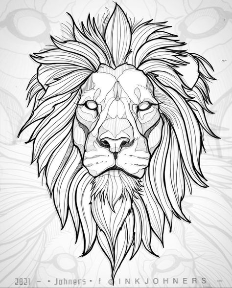 Lion Tattoo Outline, Lion Head Drawing, Geometric Lion Tattoo, Lion Sketch, Geometric Lion, Lion Head Tattoos, Lion Illustration, Lion Drawing, Beautiful Lion