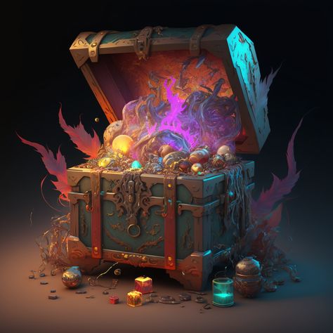 The Treasure #midjourney #ailust #aiartcommunity #aiartwork #aiart Treasure Chest Concept Art, Dnd Treasure Chest, Dnd Treasure, Pirate Room, Pirate Boats, Treasure Chests, Casual Game, Creature Concept Art, Creature Concept