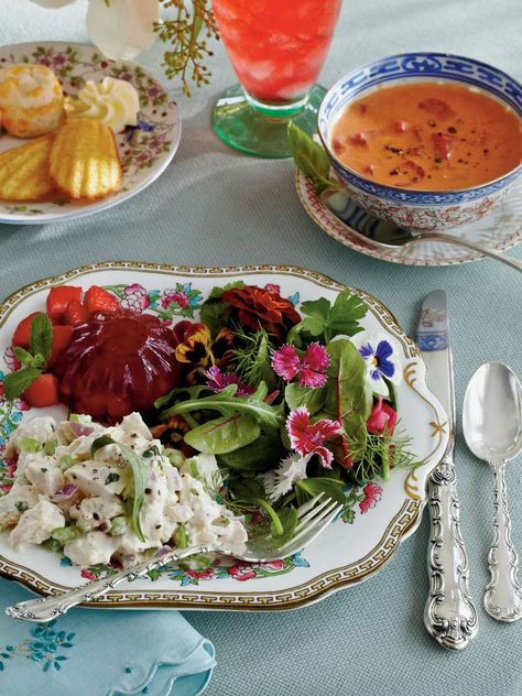 24 Light and Refreshing Recipes for Your Next Ladies' Lunch Salads With Meat, Tarragon Chicken Salad, Luncheon Recipes, Hot Chicken Salads, Church Potluck Recipes, Luncheon Menu, Church Recipes, Chicken Spaghetti Casserole, Tarragon Chicken