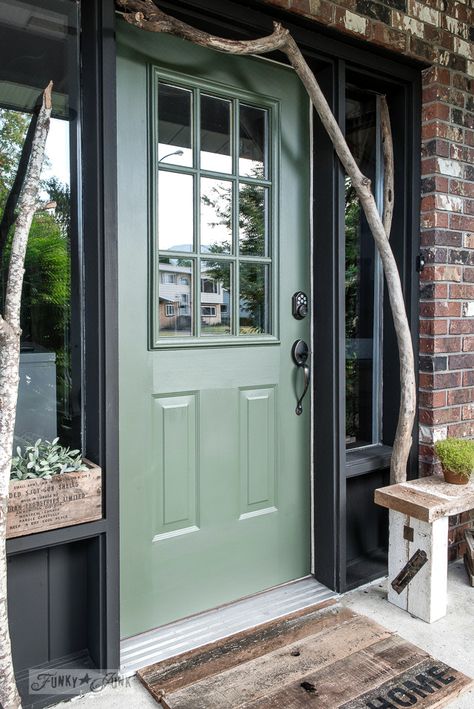 Learn how I repainted my door in Fusion Mineral Paint's Bayberry, a gorgeous sage green! #fusionmineralpaint #curbappeal #frontdoor Green Front Door, Front Door Inspiration, Green Front Doors, Door Paint, Front Door Paint Colors, Door Colors, House Trim, Painted Door, Door Paint Colors