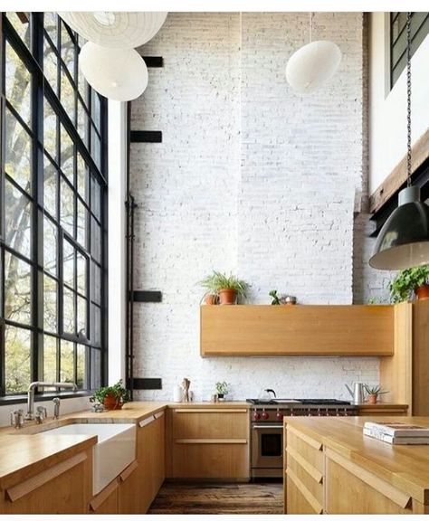 Interior Design Per La Casa, Interior Vintage, Brick Walls, Style Deco, White Brick, Industrial Kitchen, Natural Home Decor, Style Kitchen, 인테리어 디자인