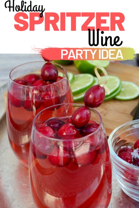 Simple cocktail with wine, cranberry juice and club soda.  Great for holiday entertaining and a diy beverage bar! #cocktail #drink #cocktail #cranberry #wine #partyidea Diy Beverage Bar, Cranberry Wine, Awesome Appetizers, Simple Cocktail, New Year's Desserts, Wine Spritzer, Beverage Bar, Vegan Candies, Beverage Recipes