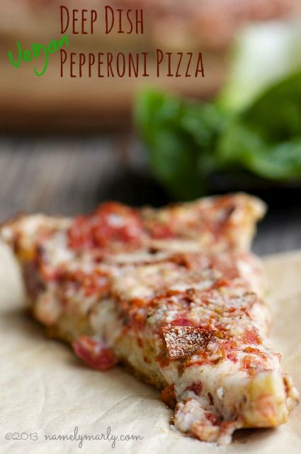 Deep Dish Vegan Pepperoni Pizza in honor of Earth Day! #vegan #earthday #pizza Vegan Pepperoni Pizza, Vegan Pepperoni, Deep Dish Pizza Recipe, Vegan Pizza Recipe, Slice Of Pizza, Vegan Italian, Pasta Pizza, Vegan Main Dishes, Deep Dish Pizza